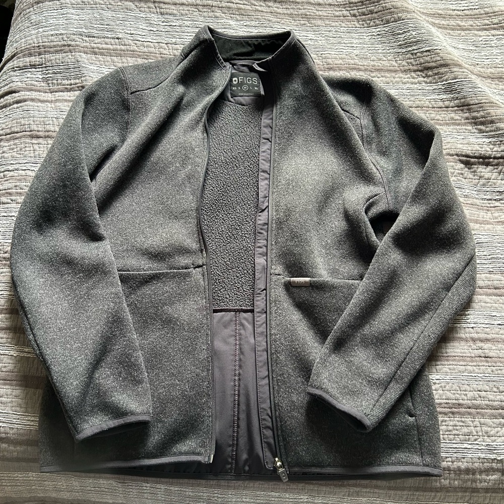 FIGS On-Shift Sweater Knit Jacket medium women’s Heather Dark Charcoal